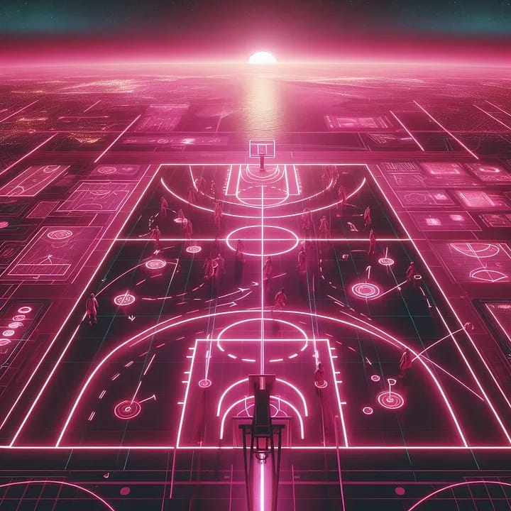 Um diagrama que representa a topologia de times num modelo organizacional corporativo a cena tem tons cor de rosa